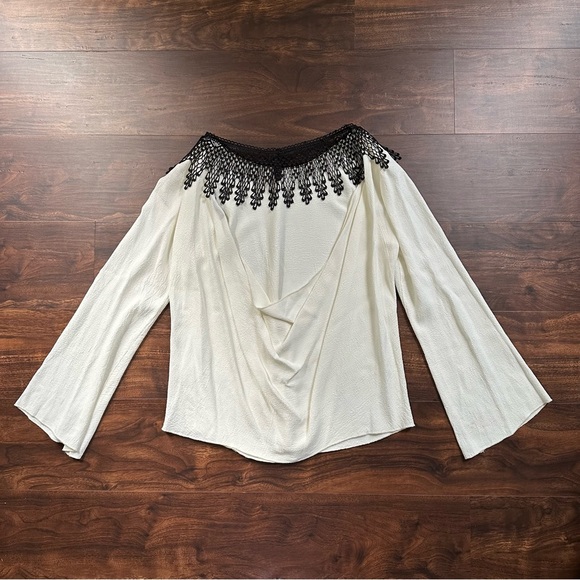 FOR LOVE & LEMONS Black White Open Draped Back Long Sleeve Top - Picture 2 of 12